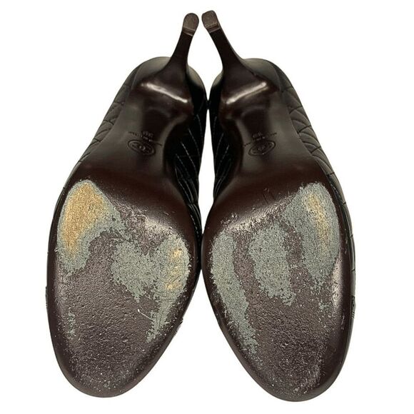 Chanel Black Quilted Leather Pumps Perforated CC Logo Size 39 EU High Heels - Picture 10 of 12